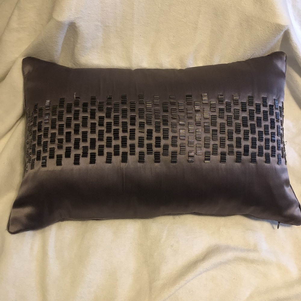 Decor Pillow Hotel Collection Decorative Pillow Dark Gray Satan Like W/Beads